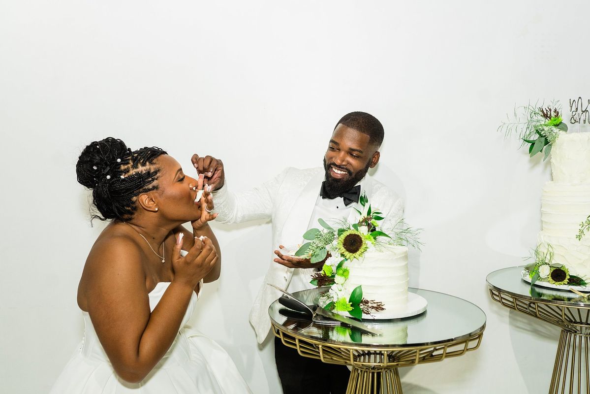 Wedding cake cutting scene