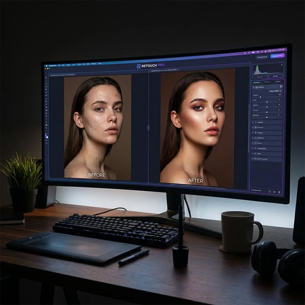 Professional portrait retouching and skin editing for commercial photography.
