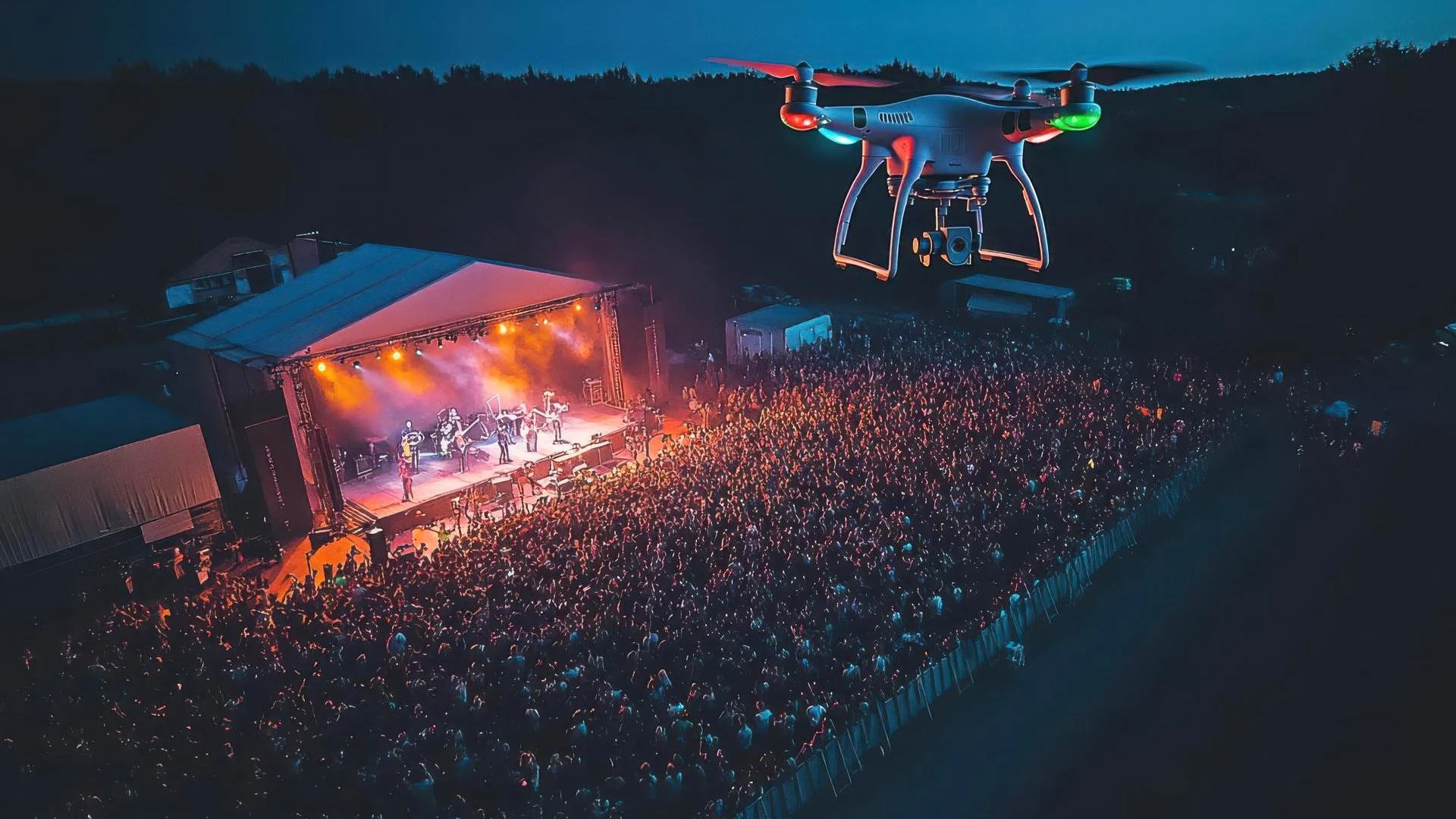 Commercial drone capturing aerial photography for an event in Kenya.