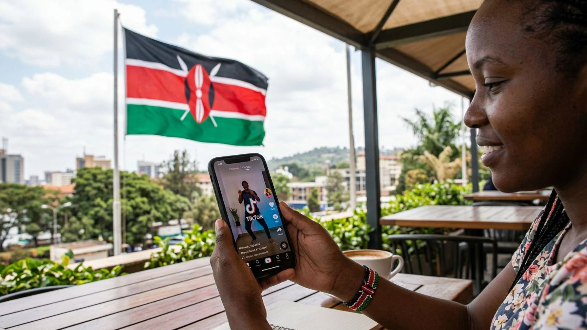 Kenyan lady scrolling through tiktok