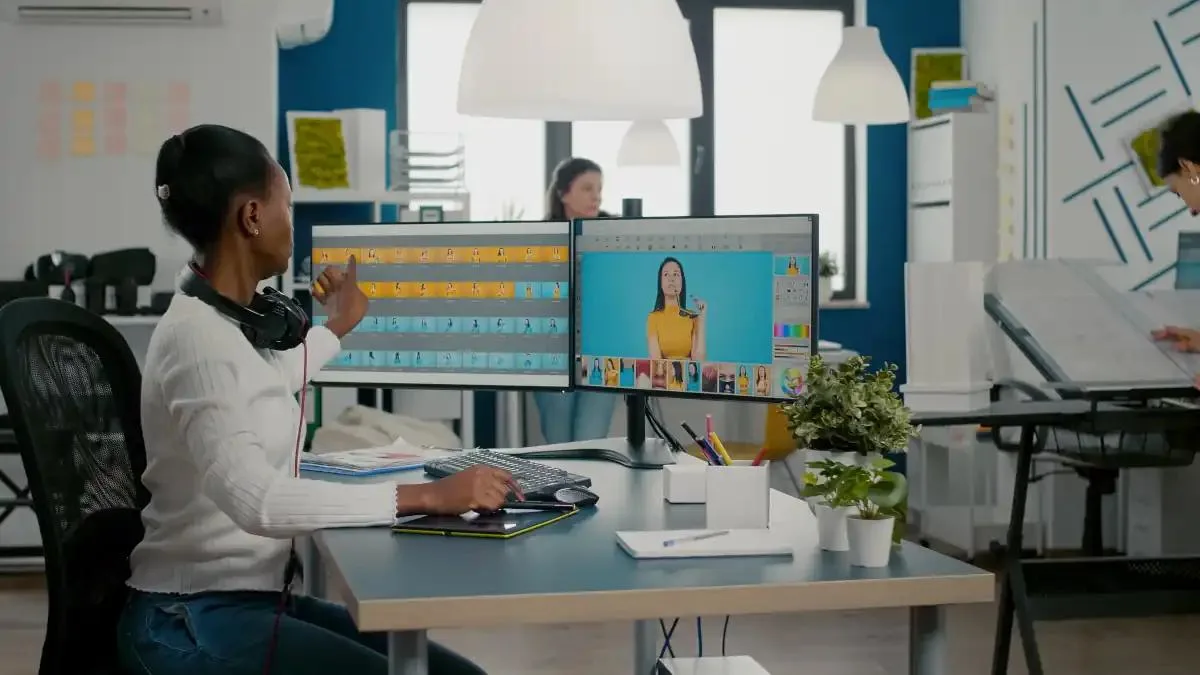 Professional video editor creating TikTok and Instagram Reels content on a workstation in Nairobi, Kenya.